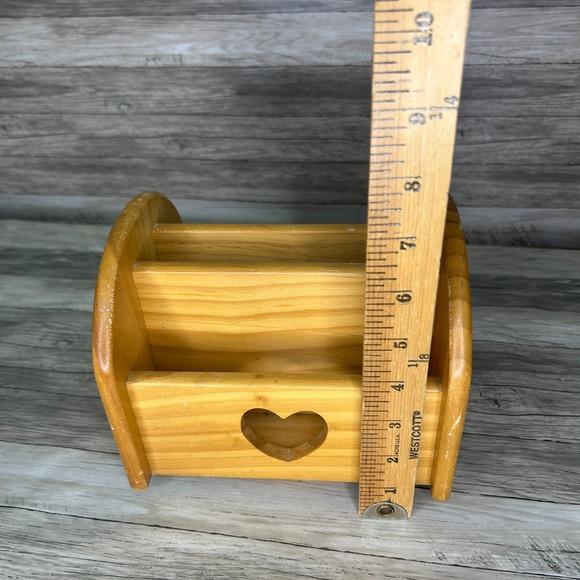 Wooden Heart Napkin Holder Mail Remote Lazy Susan Spins Country Rustic Cottage - Picture 6 of 9